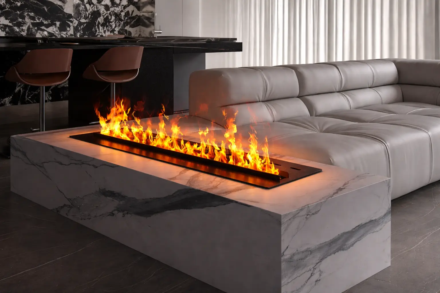 Traditional fireplace with soot-blackened wall